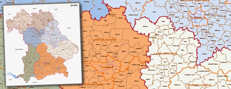 Bundeslandkarte erstellen, Karte Bundesland erstellen mit Gemeinden Landkreisen Postleitzahlen